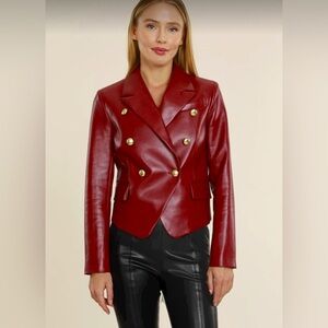 Cropped Leather Jacket - Double Breasted Blazer in Wine NWOT L/XL Faux Leather